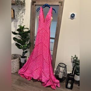 Jovani sequined hot pink prom dress